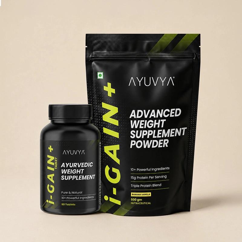 Ayuvya i-Gain+ tablets and Weight Gain Powder 500gm Combo